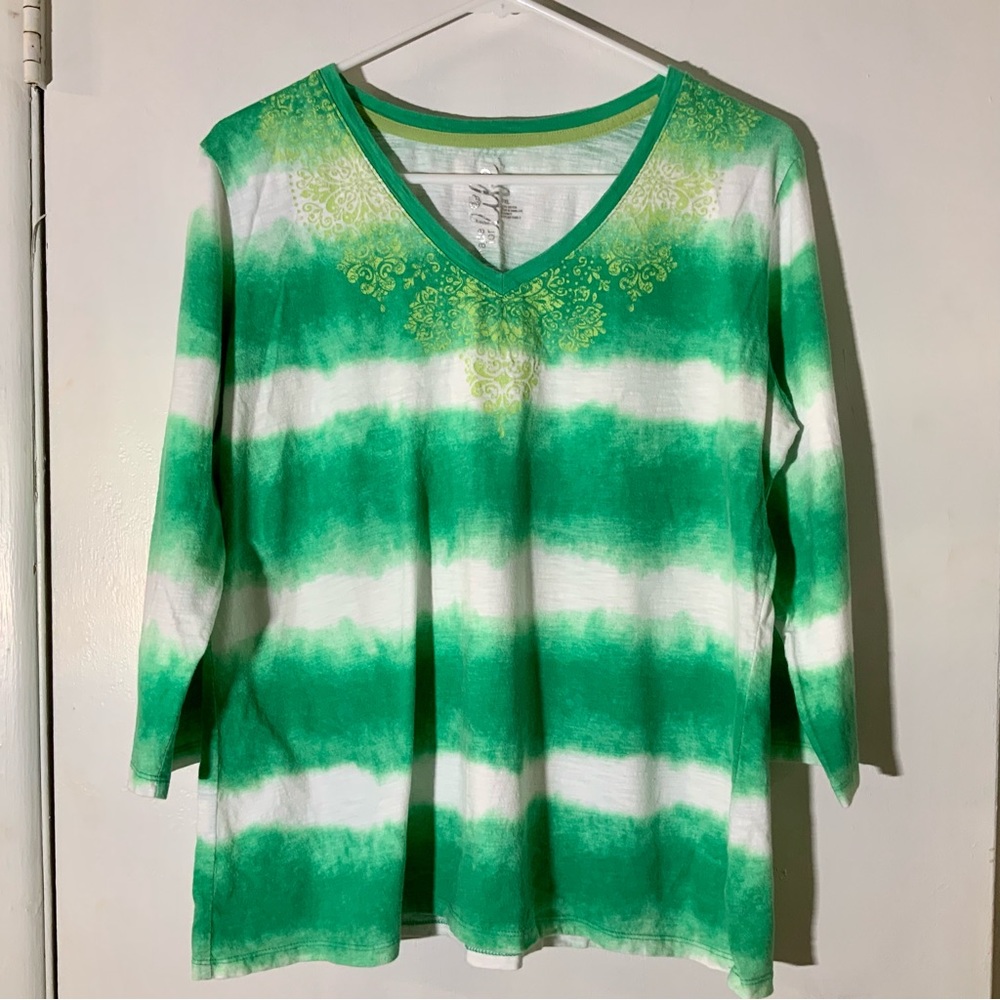 Made For Life Striped Tie Dye V Neck Top Sz XL